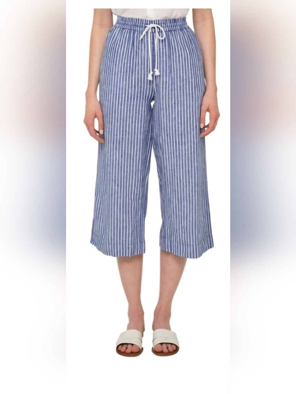 Beach•Lunch•Lounge Wide-leg Cropped Pant, Blue/white Stripe, M, EUC
